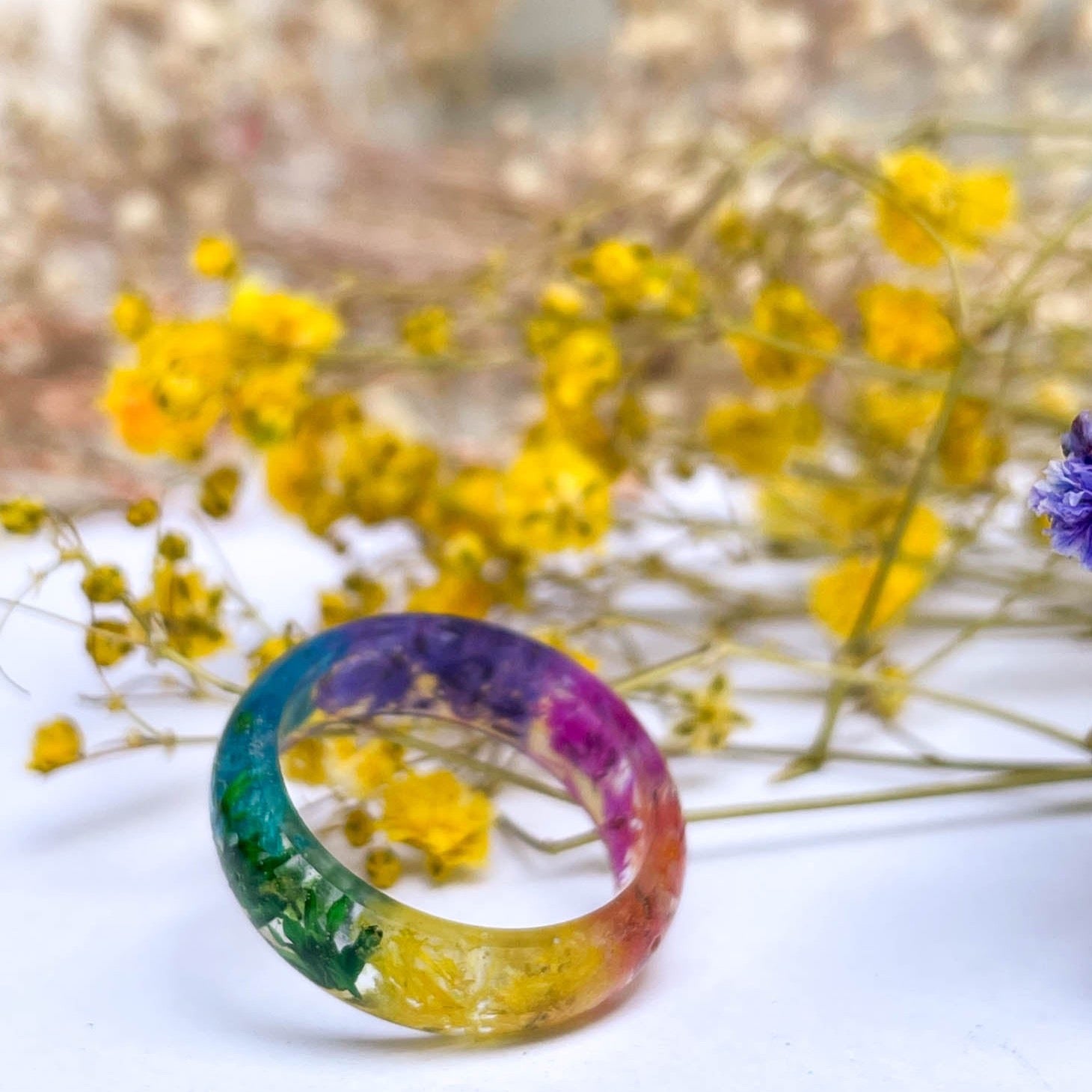 unique Rainbow Flower ring