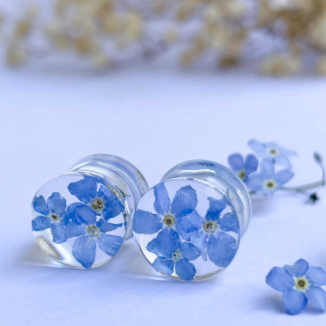 forget-me-not transparent ear gauges