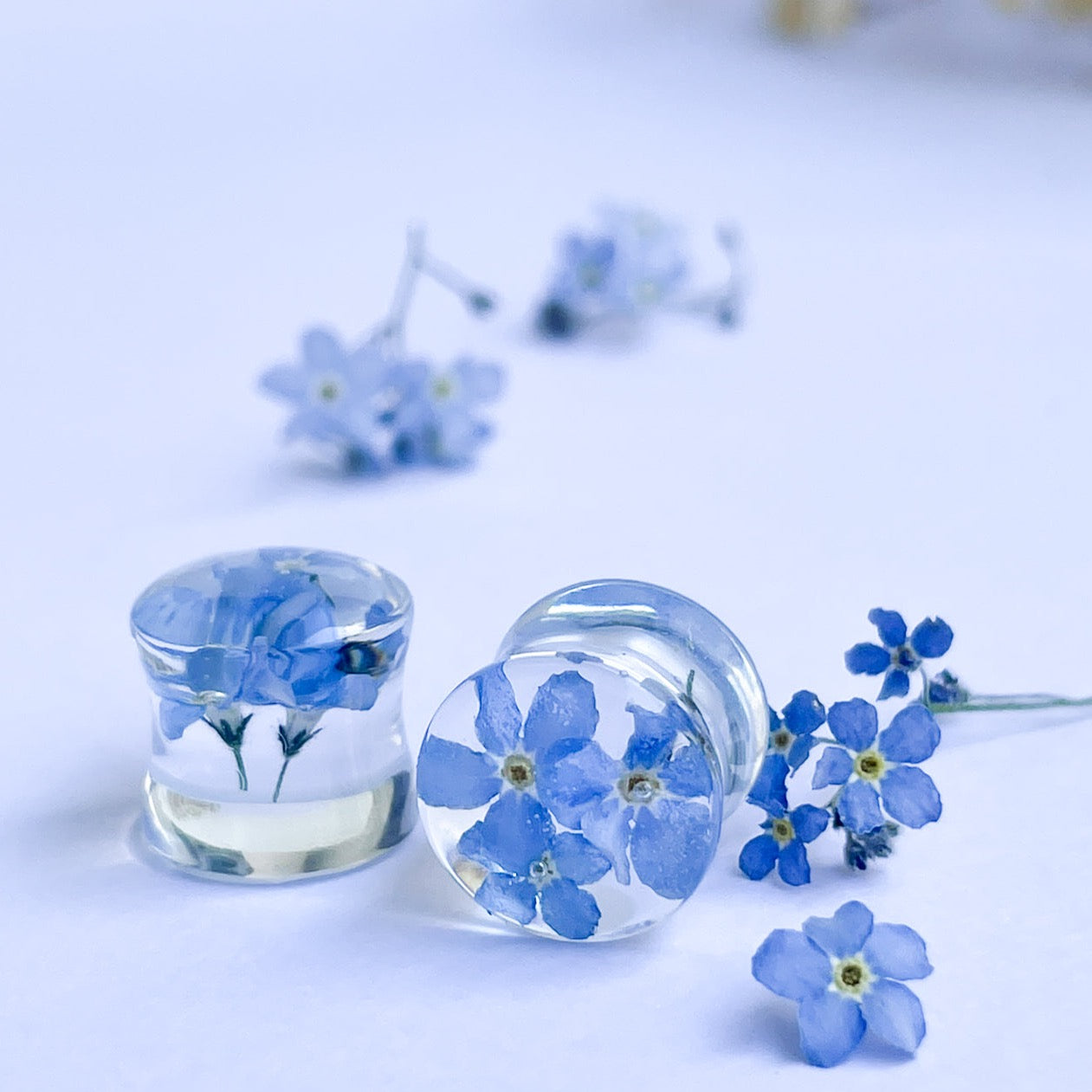 forget-me-not transparent ear gauges