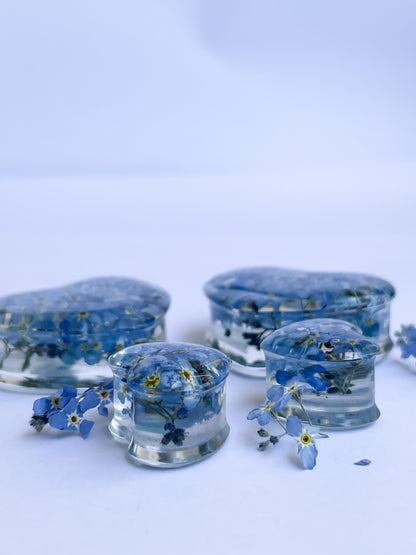 Forget me not transparent flower Heart shaped ear gauges