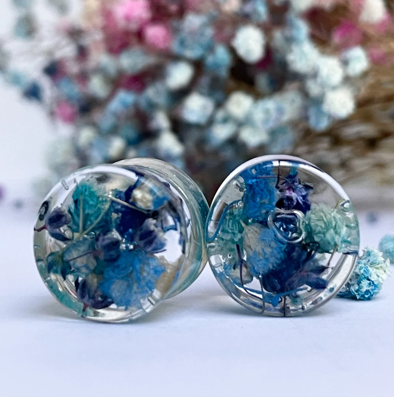 Dark blue and Light Blue ear gauges