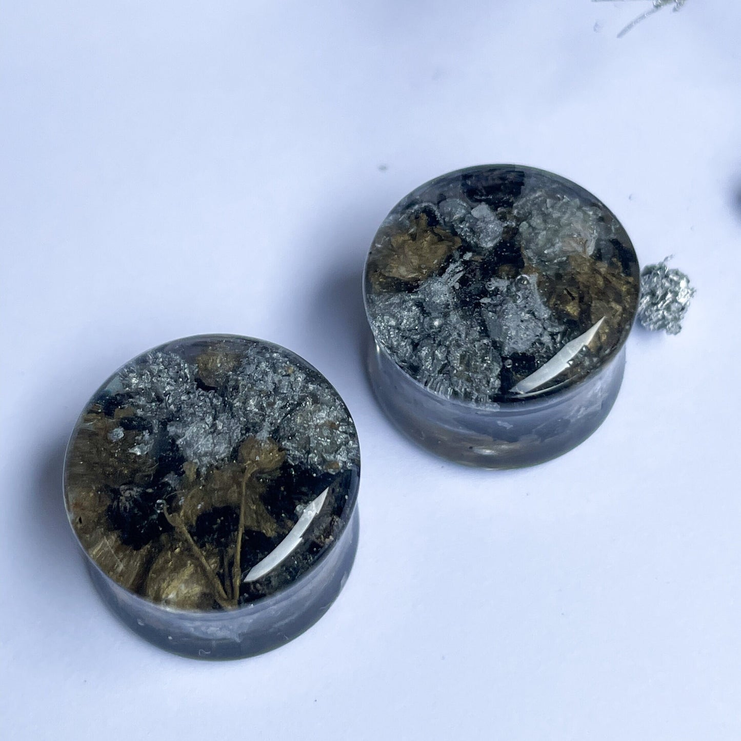 Black, Silver and Gold flower ear gauges