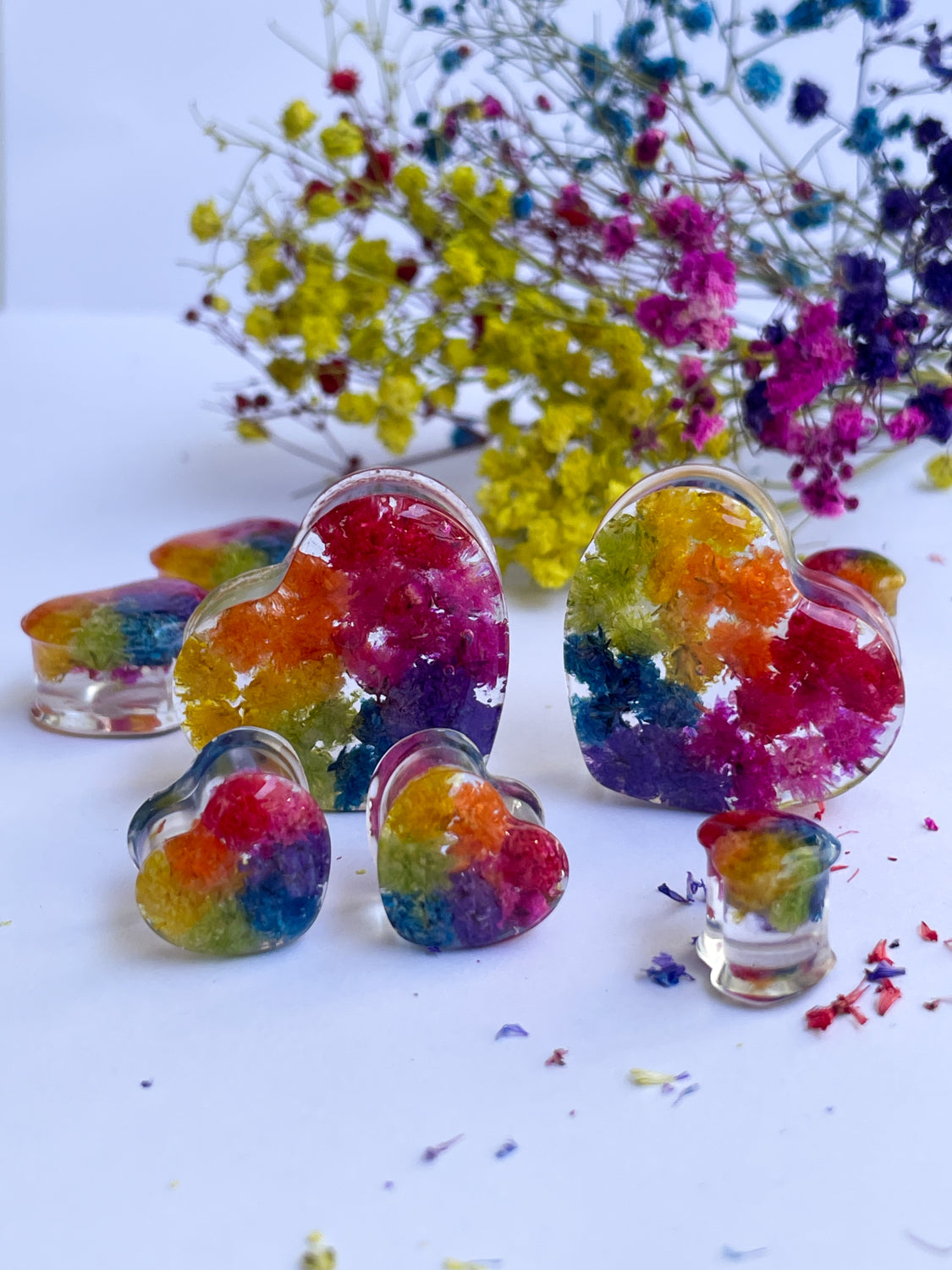 Rainbow Heart ear gauges