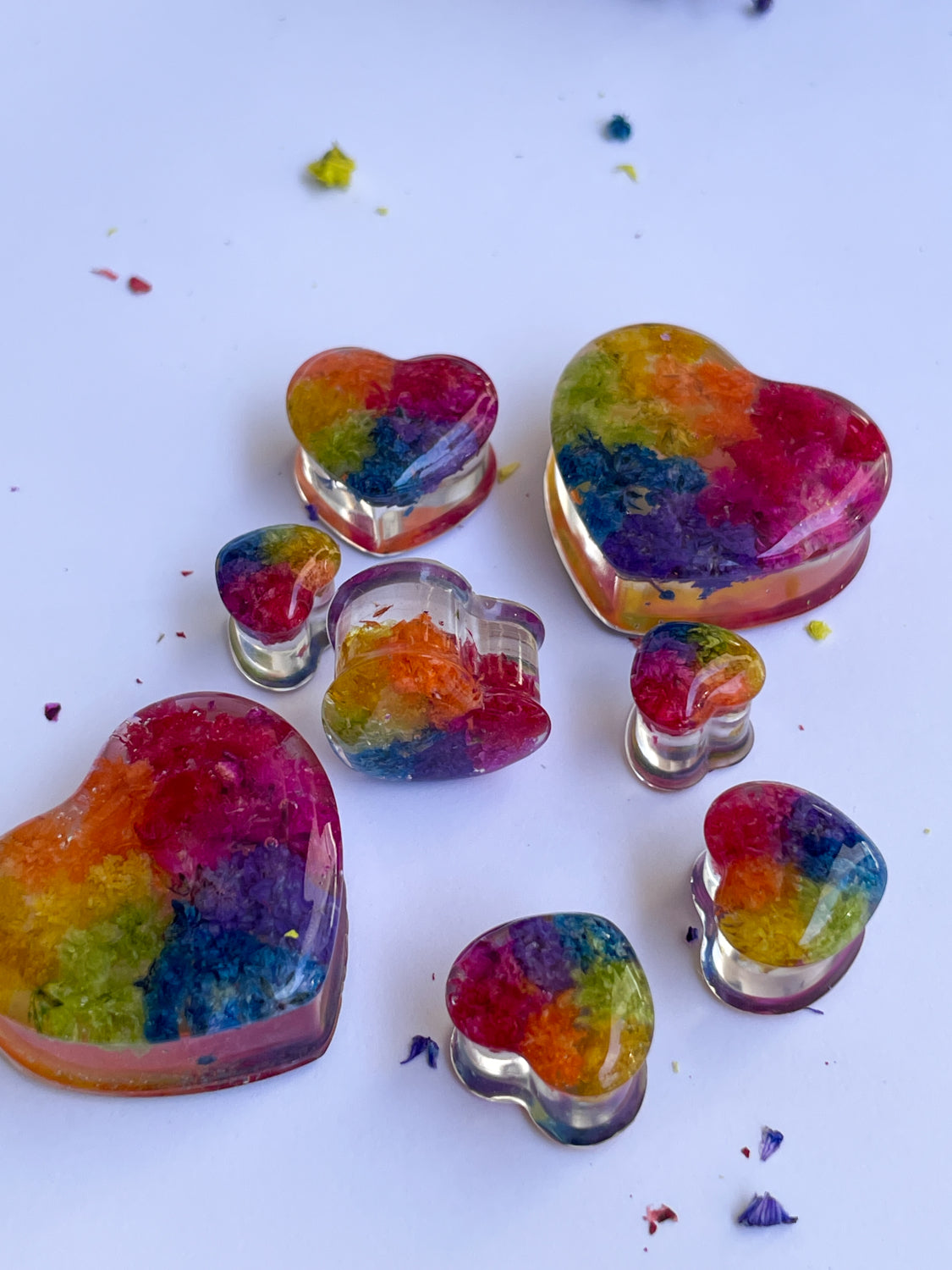 Rainbow Heart ear gauges