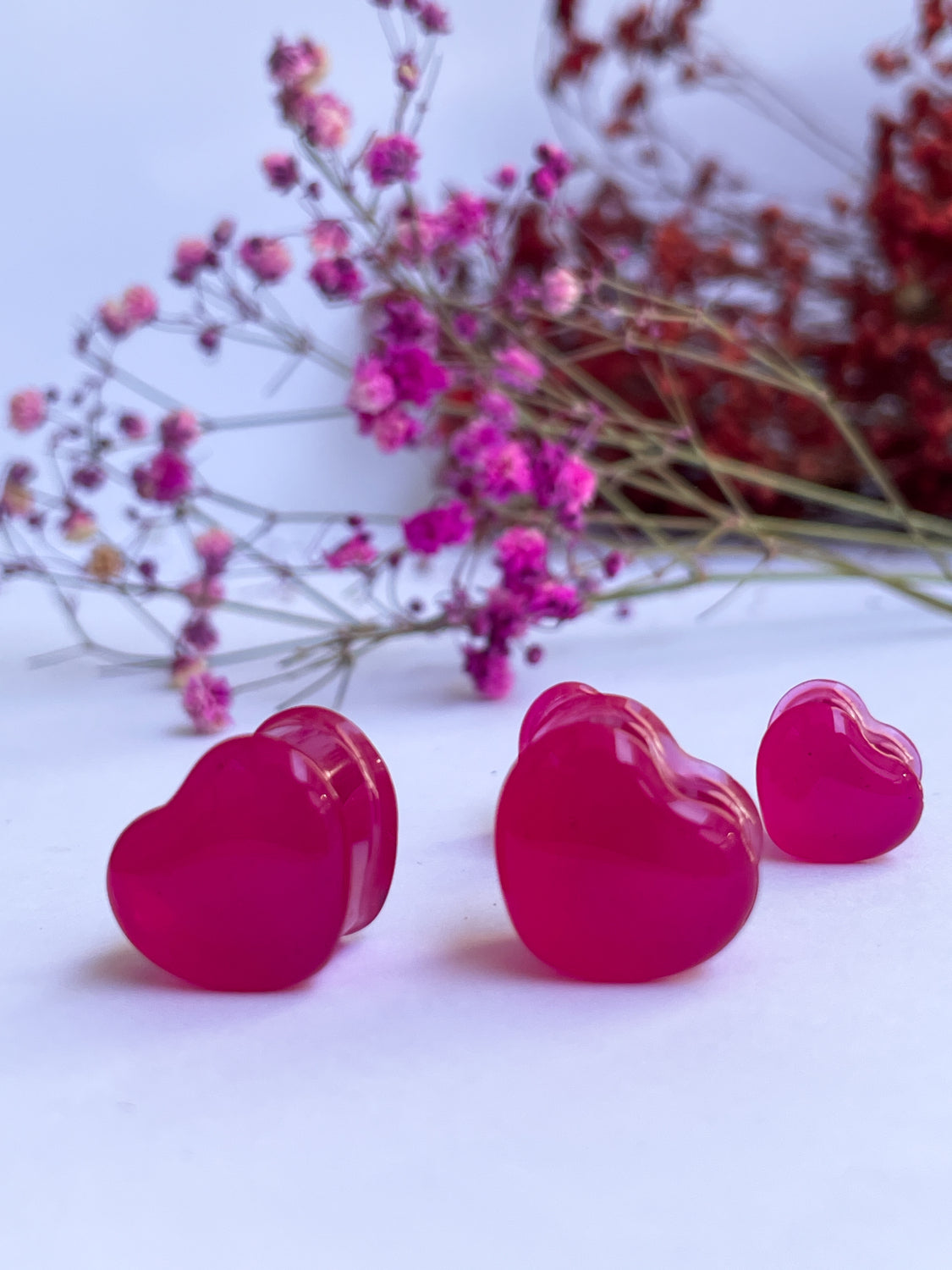 Bright Pink heart shape ear gauges