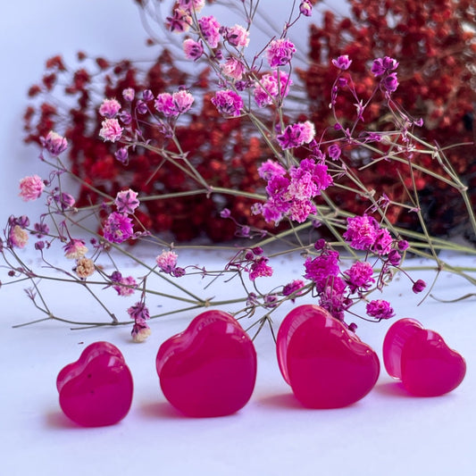 Bright Pink heart shape ear gauges