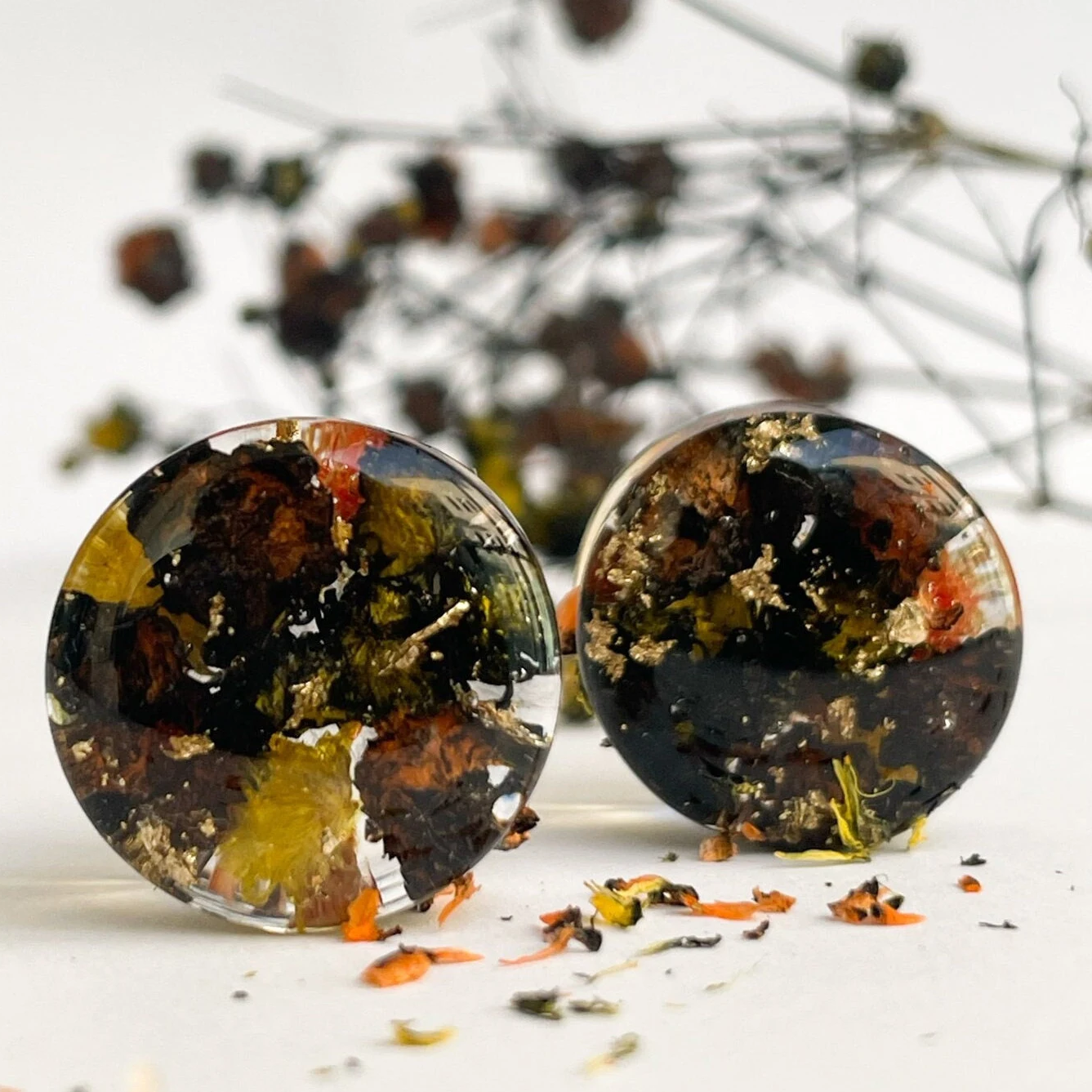 Black Yellow Orange flower ear gauges