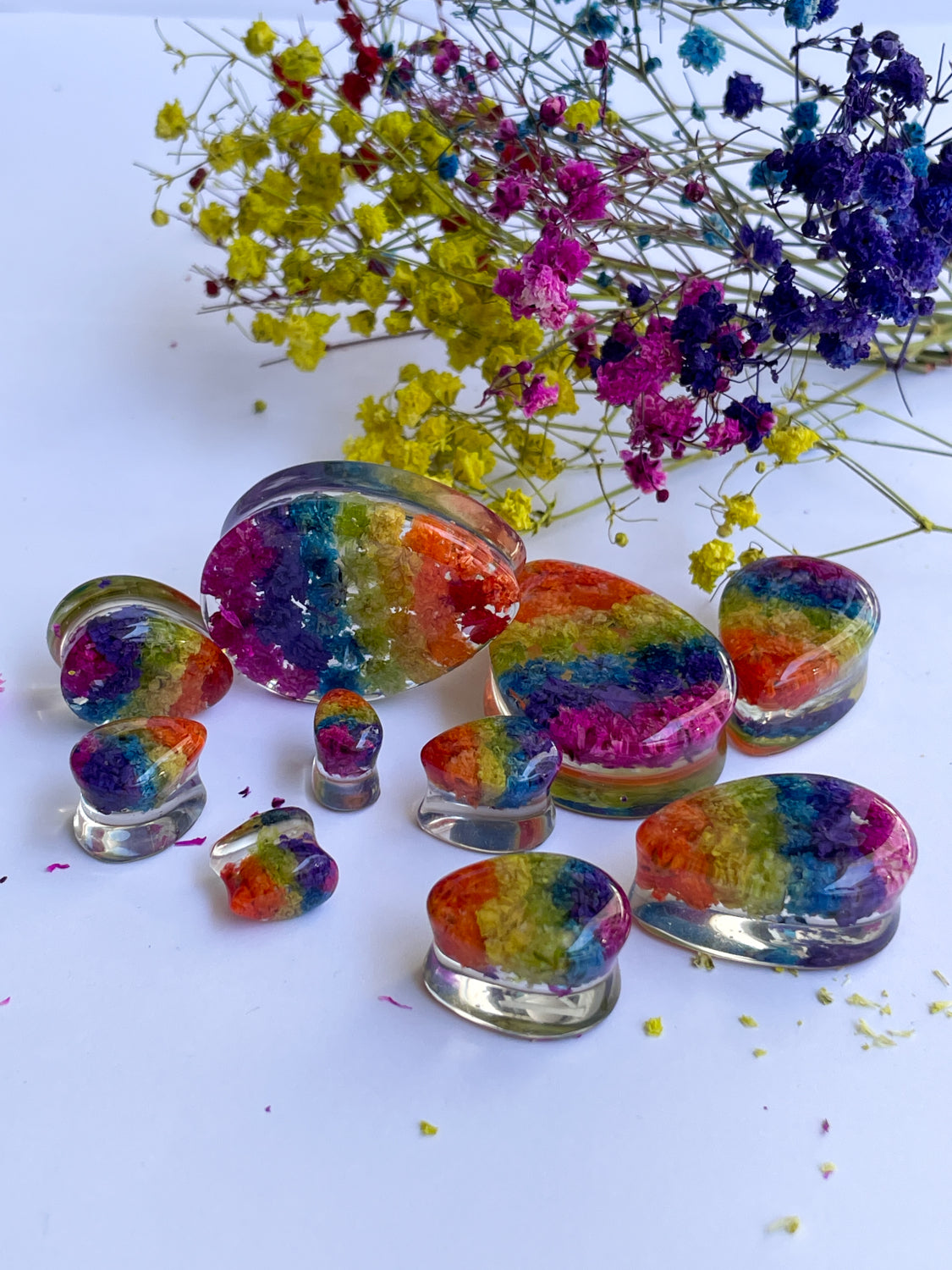 Rainbow teardrop ear gauges