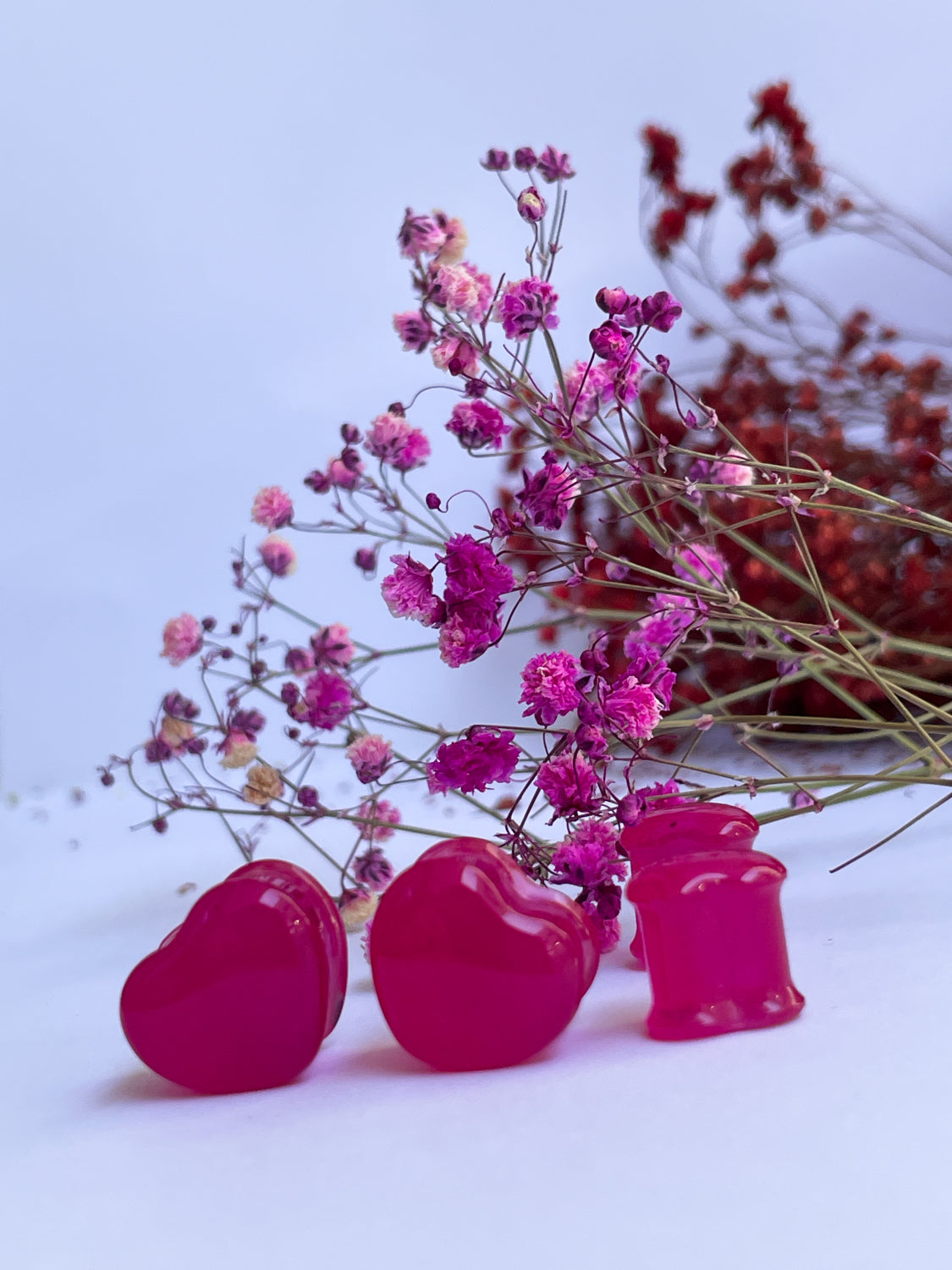 Bright Pink heart shape ear gauges