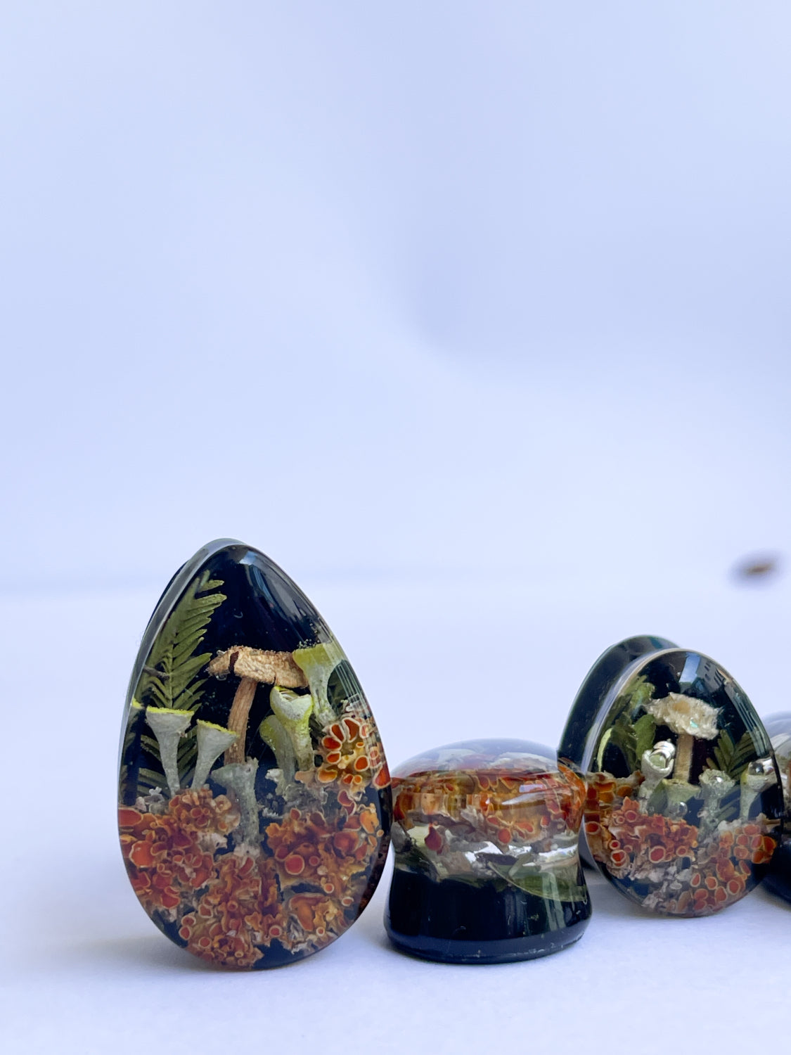 Pixie Cup Lichen natural moss mushroom teardrop ear gauges