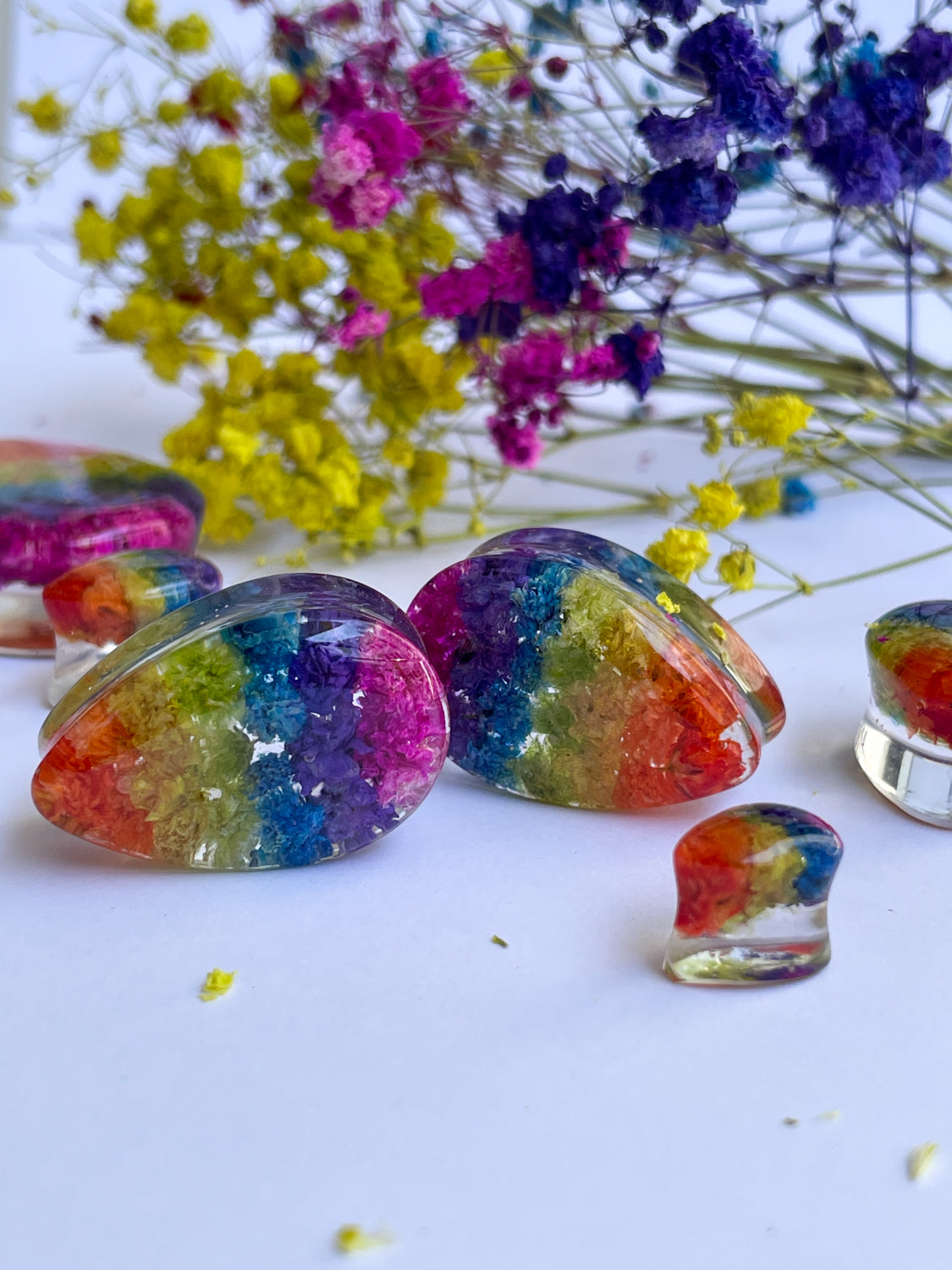 Rainbow teardrop ear gauges