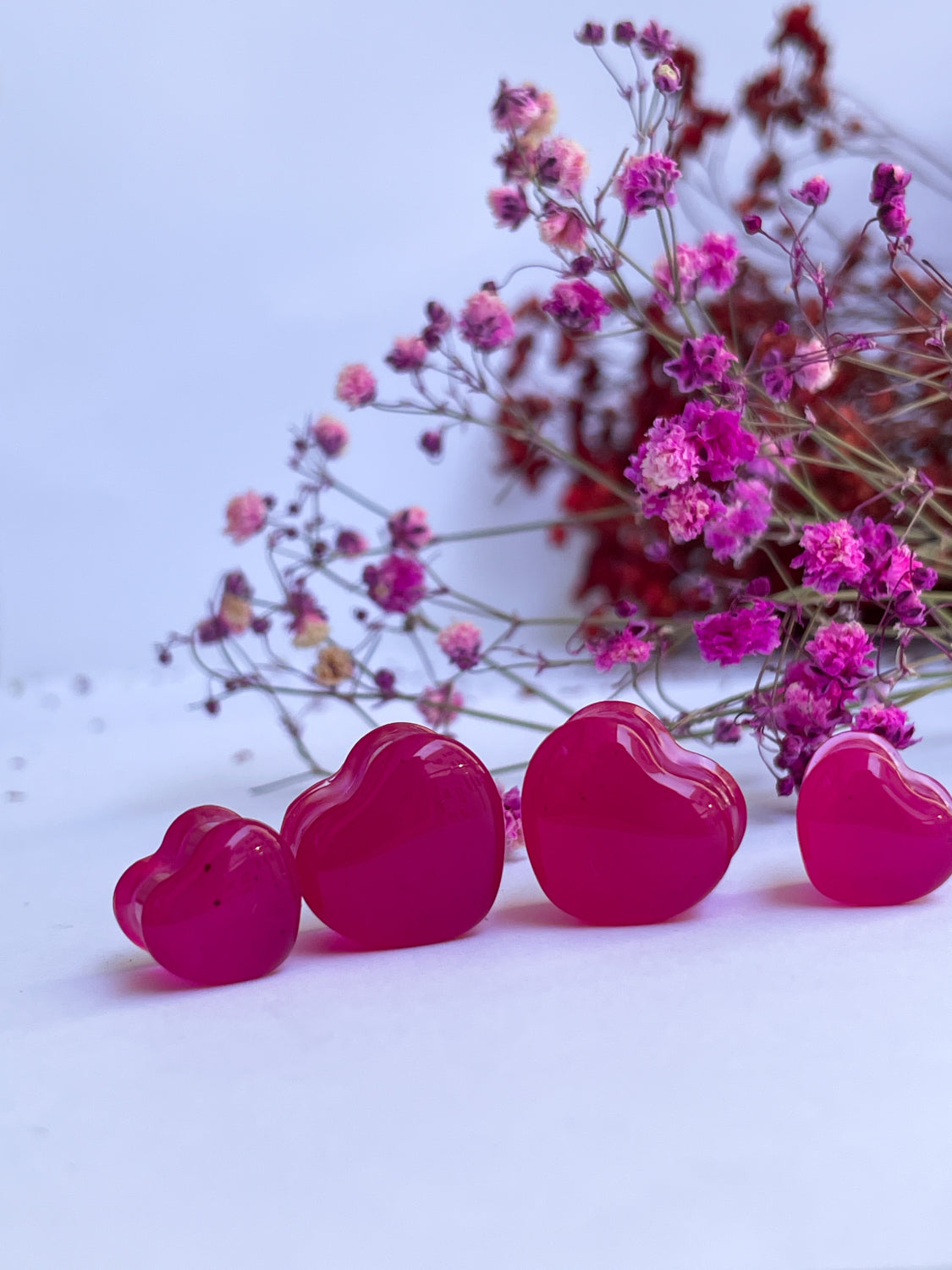 Bright Pink heart shape ear gauges