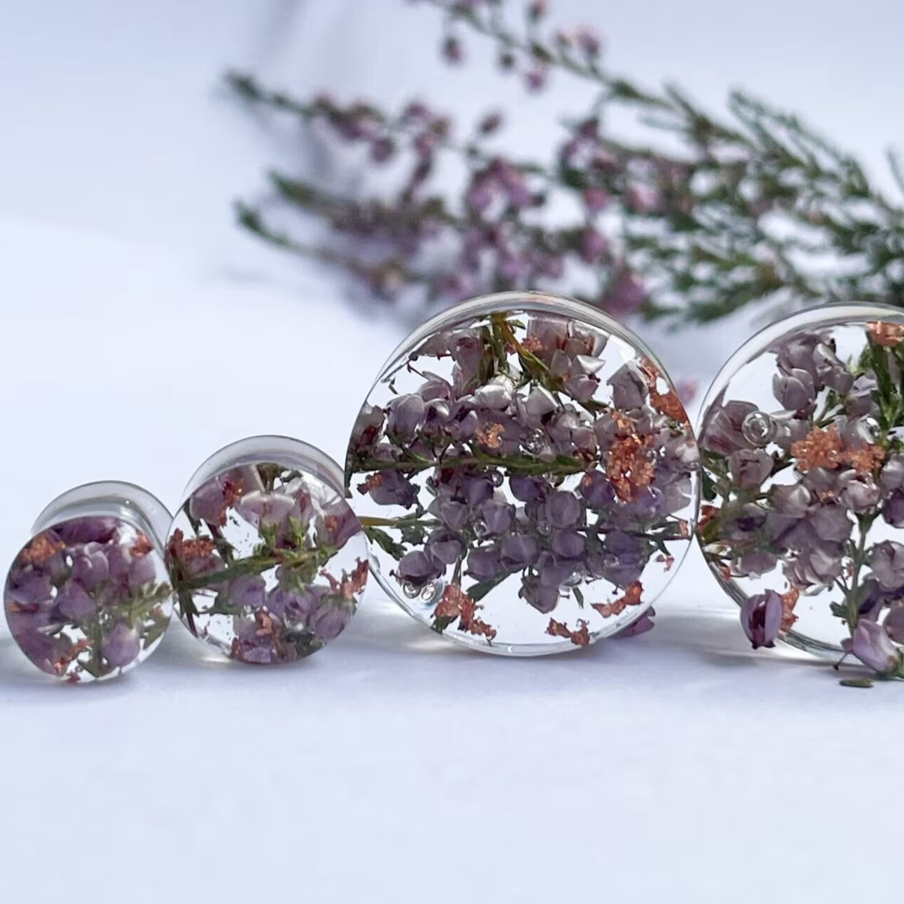 Heather flower ear gauges