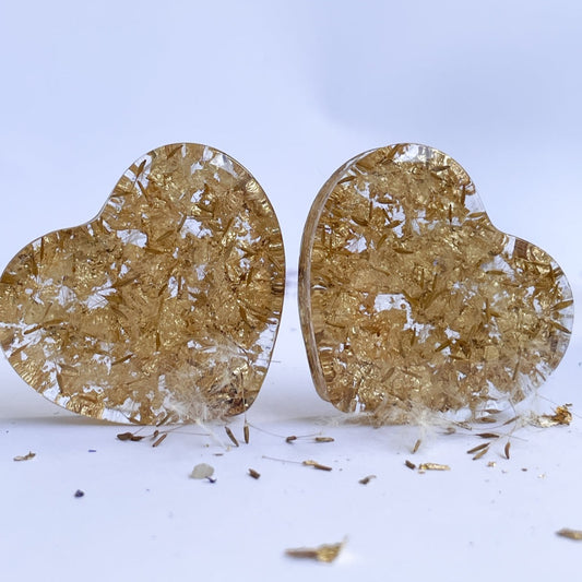 Dandelion seed transparent gold heart shaped ear gauges