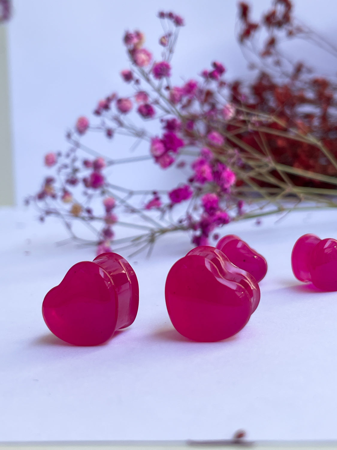 Bright Pink heart shape ear gauges