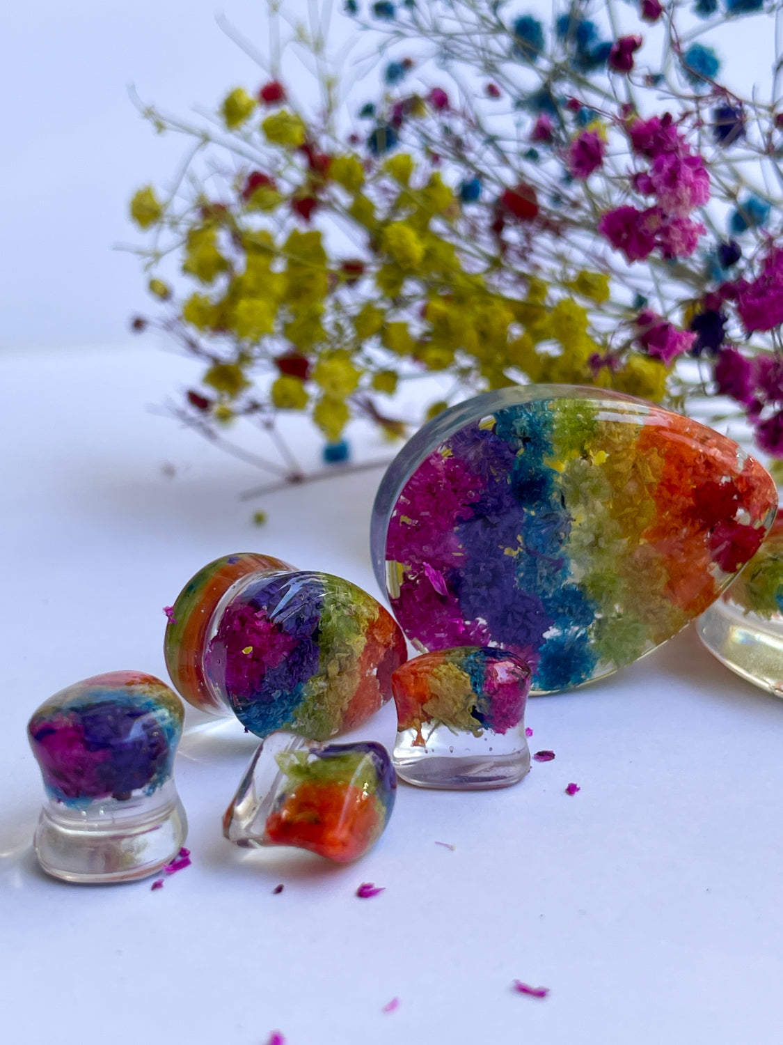 Rainbow teardrop ear gauges