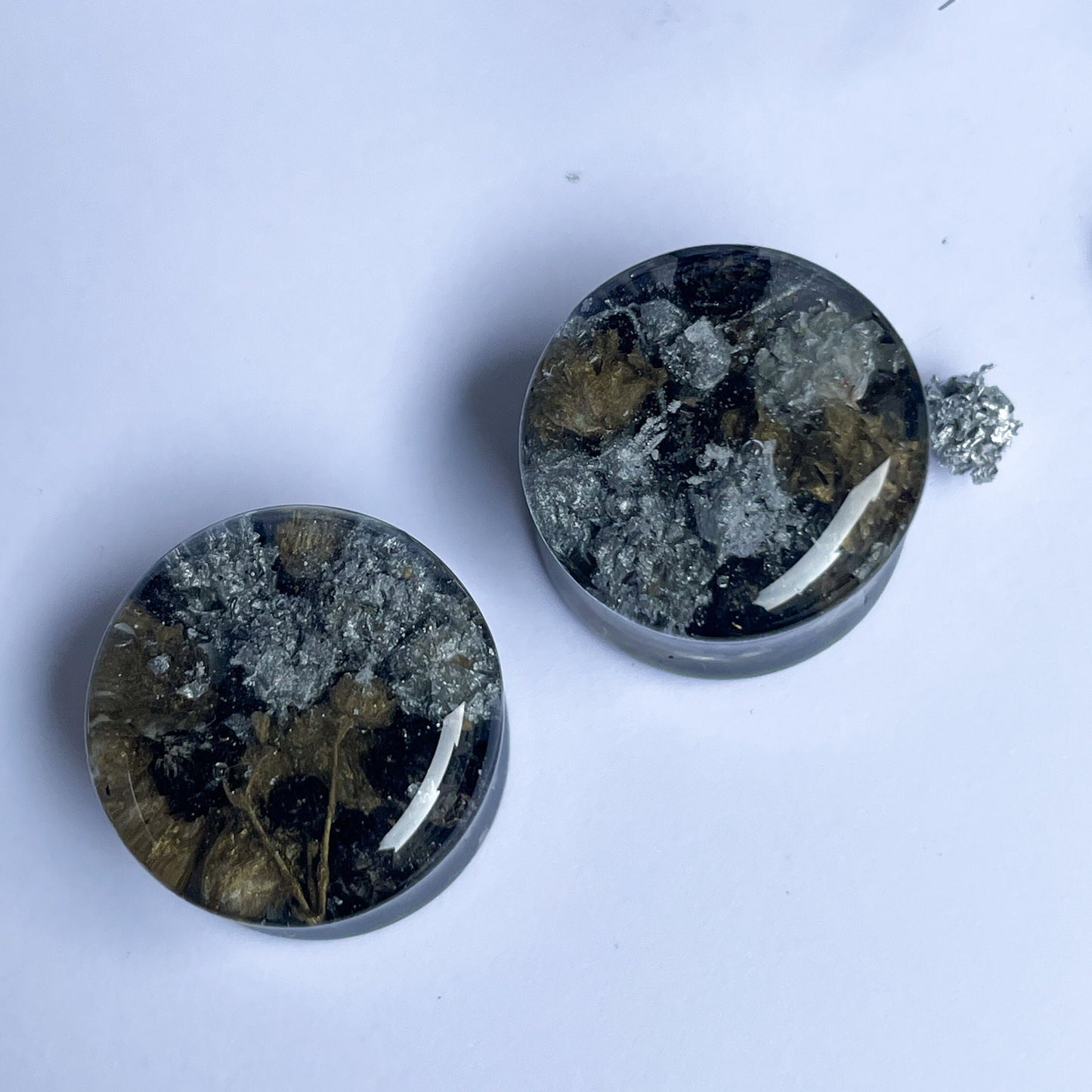 Black, Silver and Gold flower ear gauges