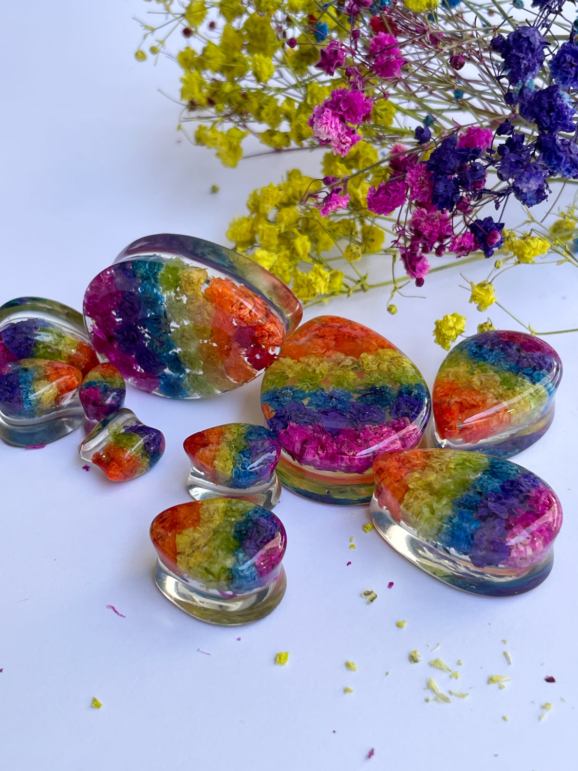 Rainbow teardrop ear gauges