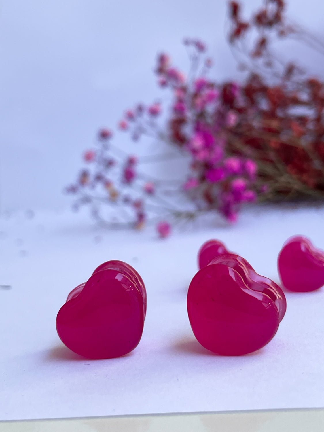 Bright Pink heart shape ear gauges