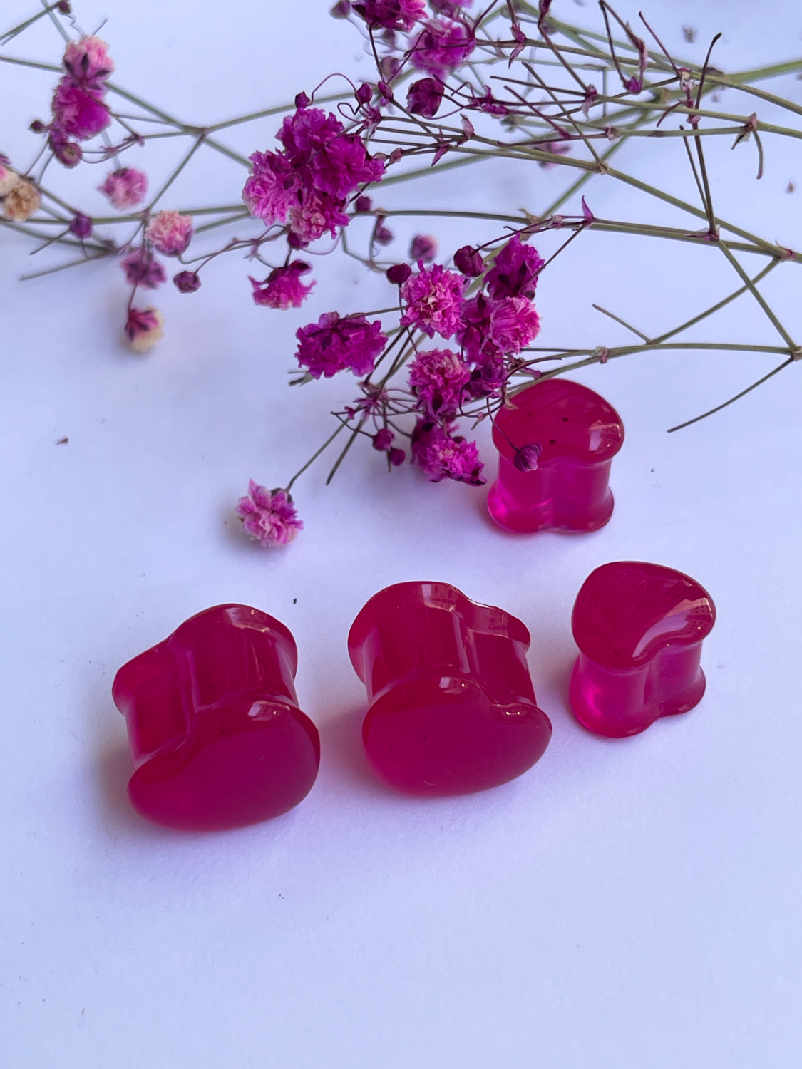 Bright Pink heart shape ear gauges