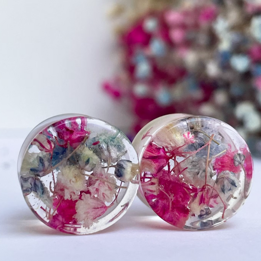 Pink, Light Blue and White coloured flower gauges