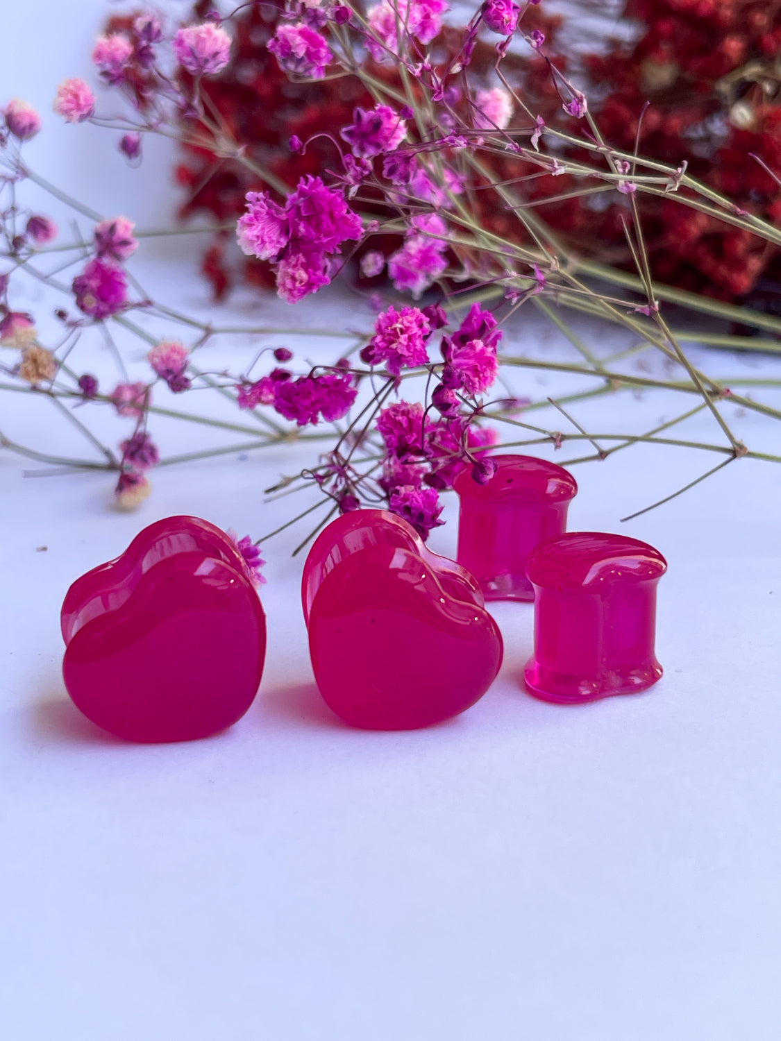 Bright Pink heart shape ear gauges