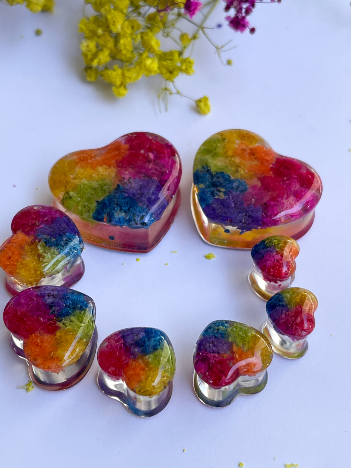 Rainbow Heart ear gauges