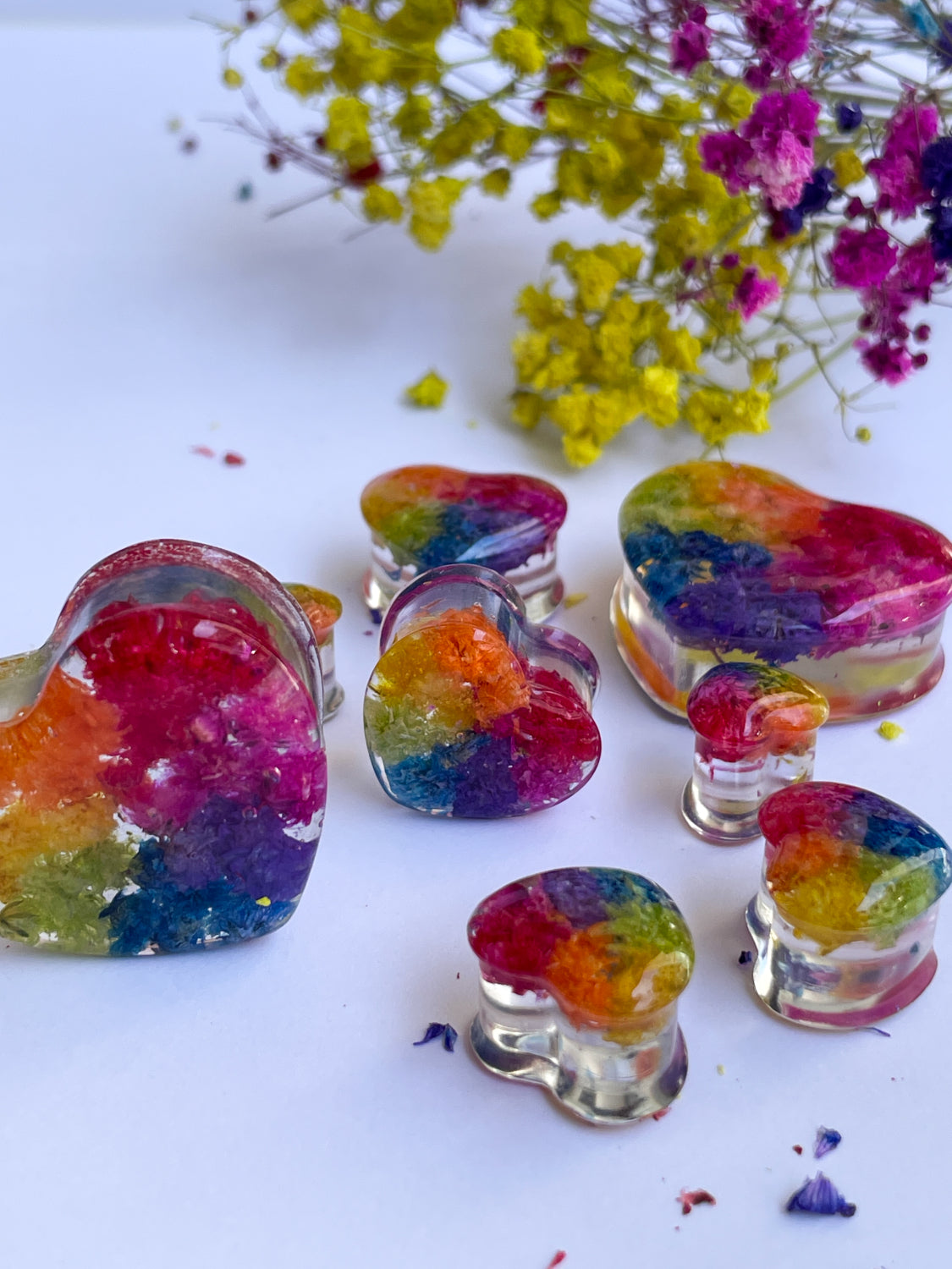 Rainbow Heart ear gauges