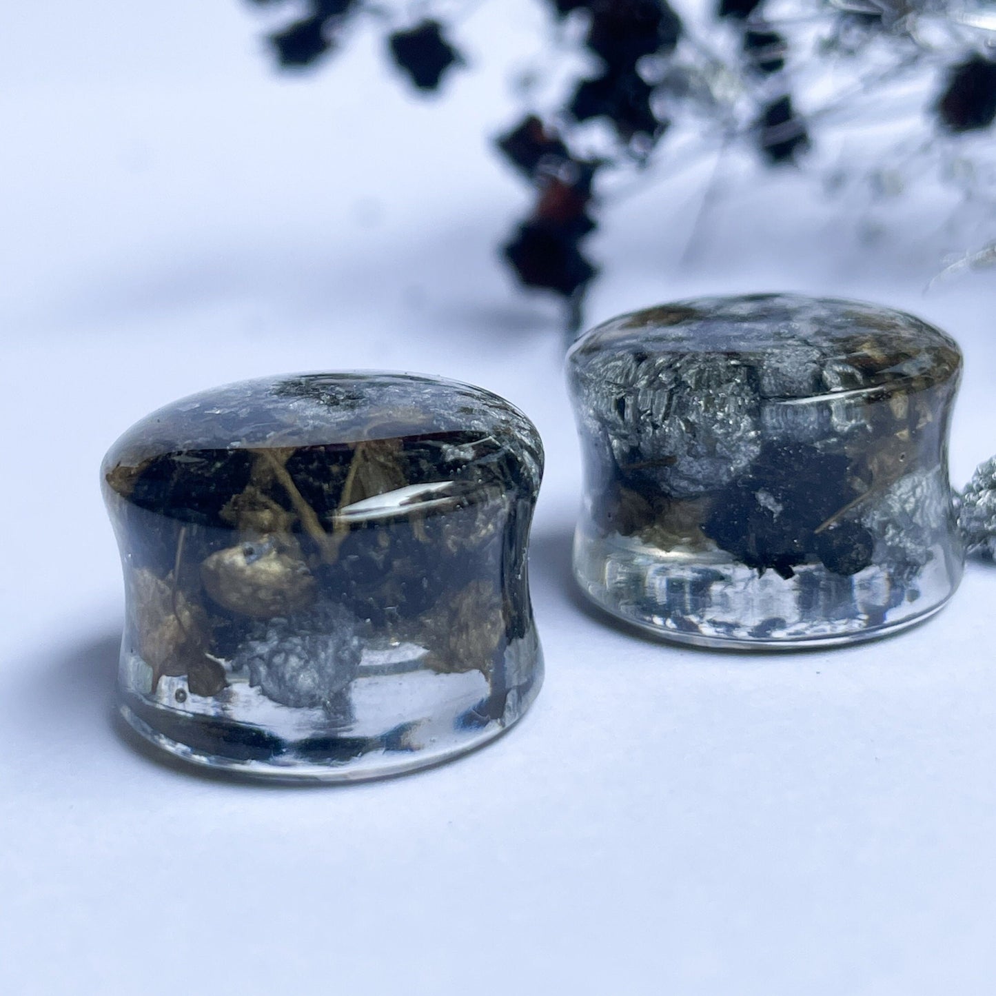 Black, Silver and Gold flower ear gauges